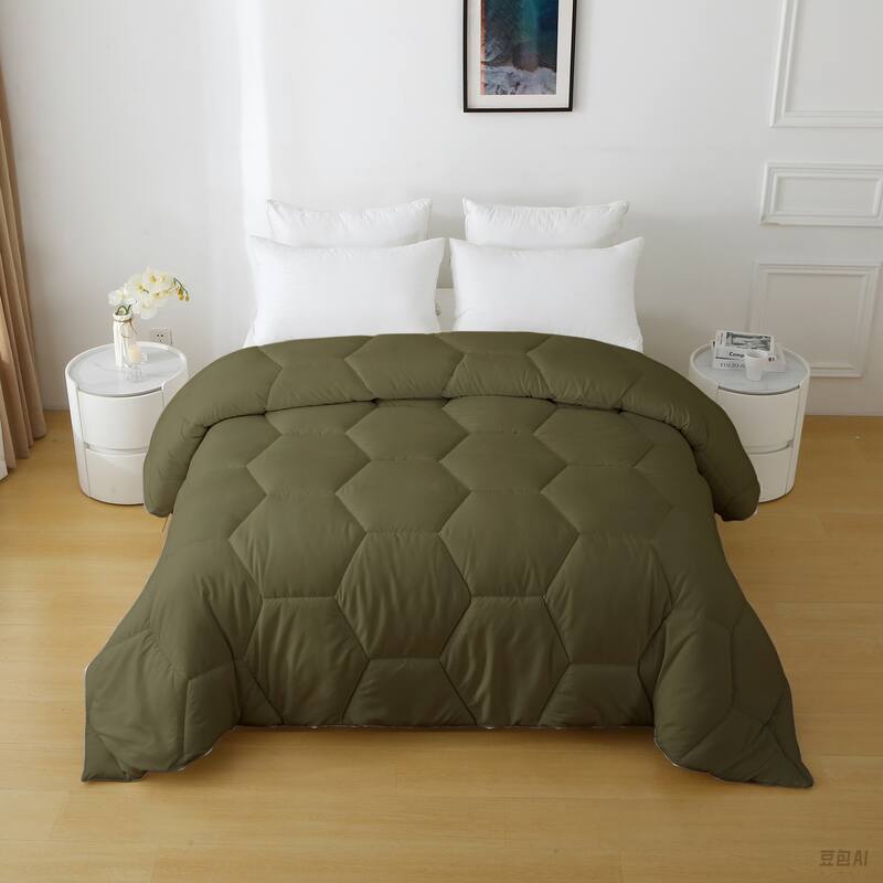 Better Style Home Oversized Microfiber Honeycomb Comforter Insert - Queen - Olive