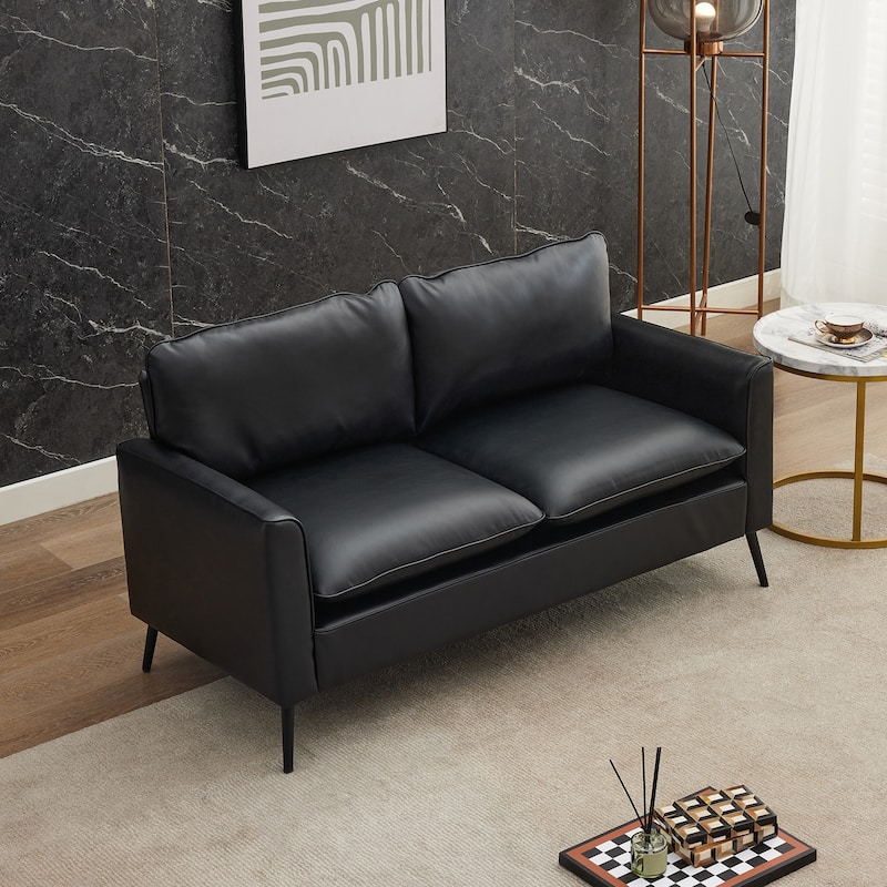 57" Faux leather Loveseat Sofa with Metal Legs