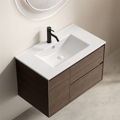 30" Ceramic Bathroom Vanity Sink Top with Overflow