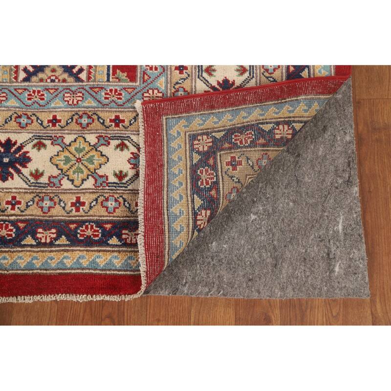 Kazak Oriental Area Rug Hand-Knotted Geometric Red Wool Carpet - 6'6"x 9'10"