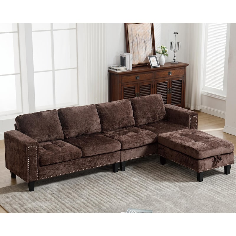 104.5'' L-Shaped Modular 5-Seat Sectional Sofa with Storage Ottoman, Reversible Chaise, and 4 Back Cushions