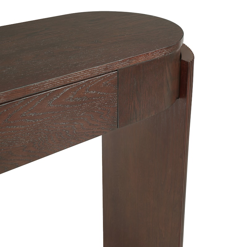 Roomfitters Entryway Console Table with Natural Wood Finish, Oval Top, Fluted Legs and 2 Storage Spaces