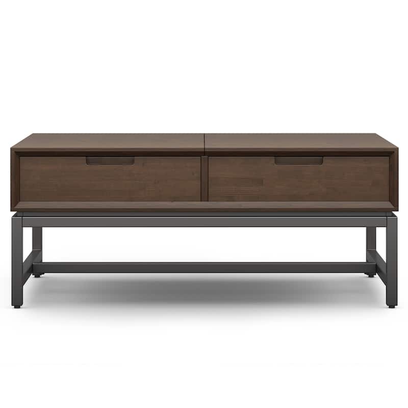 WYNDENHALL Devlin SOLID HARDWOOD 48 inch Wide Rectangle Modern Industrial Lift Top Coffee Table in Walnut Brown