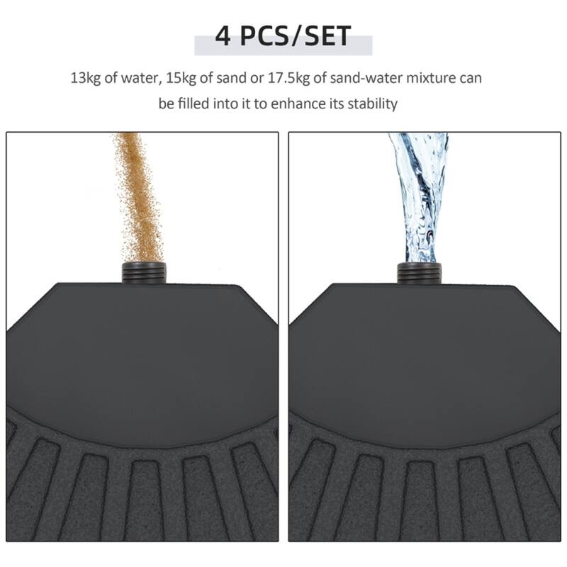 Heavy Duty 4 Piece Umbrella Base Weight Set for Offset Cantilever and Market Umbrellas Black HDPE Outdoor Patio Garden