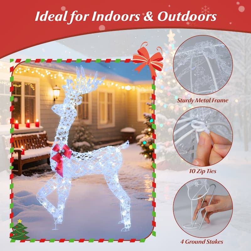 Gymax 5 FT Outdoor Pre-Lit Christmas Reindeer w/100 LED Lights Holiday - Multi-Color