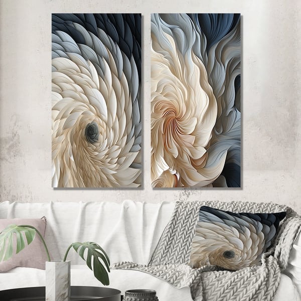 slide 2 of 7, Designart "White And Blue Feather Spiral I" Abstract Geometric Canvas Set Of 2 - Modern White Wall Art Set 2 Pieces