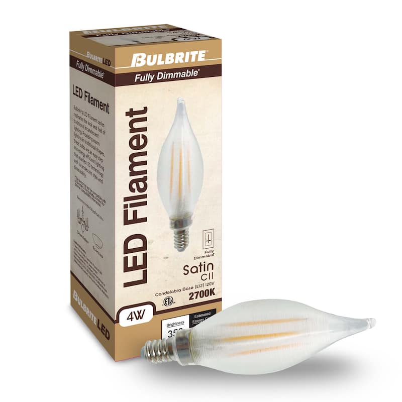 Bulbrite Spunlite Pack of (4) 4 Watt Dimmable C11 LED Filament Light Bulb with Satin Glass Finish and Candelabra (E12) Base