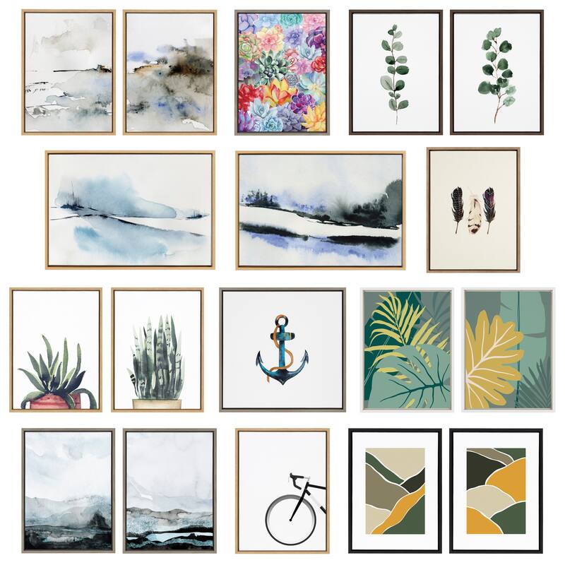 Kate and Laurel Sylvie Eucalyptus Framed Canvas Set by Maja Mitrovic