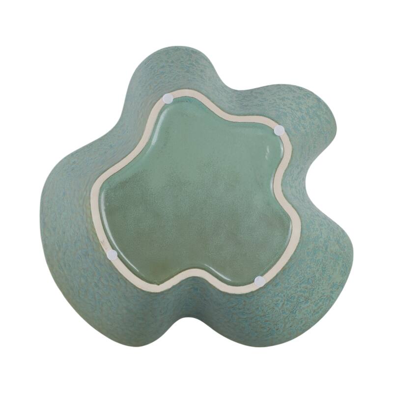 Ceramic Decorative Bowl with Wavy Edge and Textured Design - 13" Green - 13" x 13" x 4"