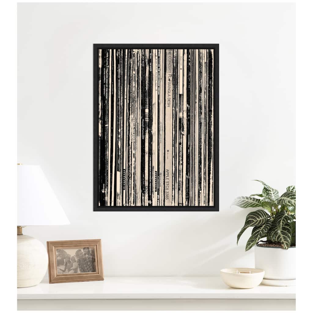 Kate and Laurel 33 RPM Black and White by Robert Cadloff Framed Canvas Wall Art Print