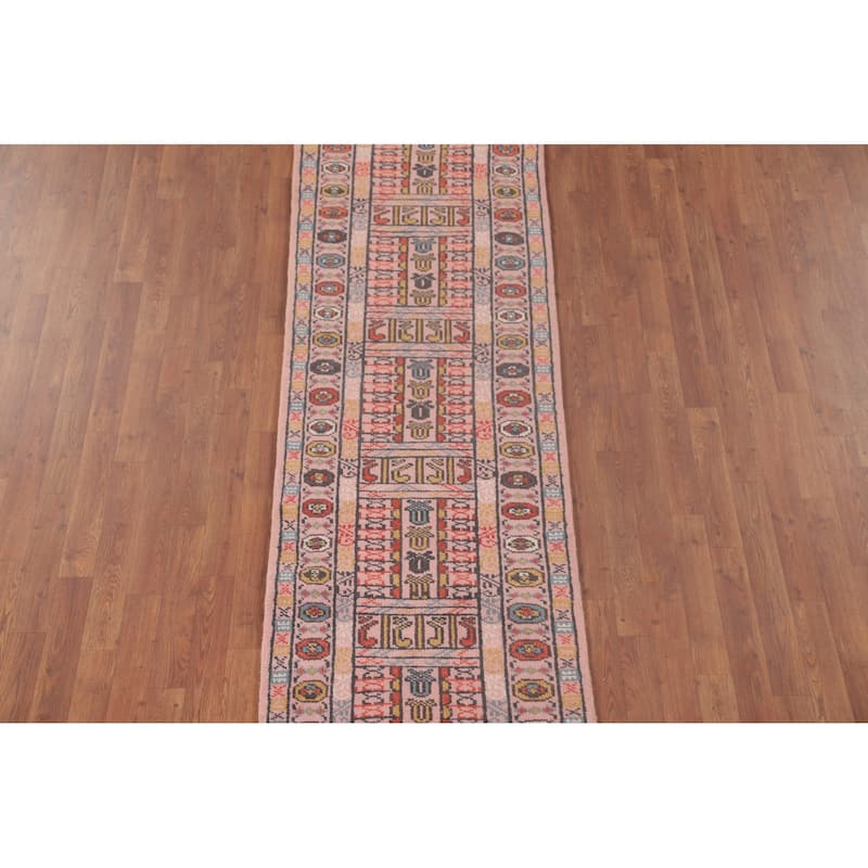 Geometric Khotan Oriental Runner Rug Wool Carpet - 2'6"x 9'9"