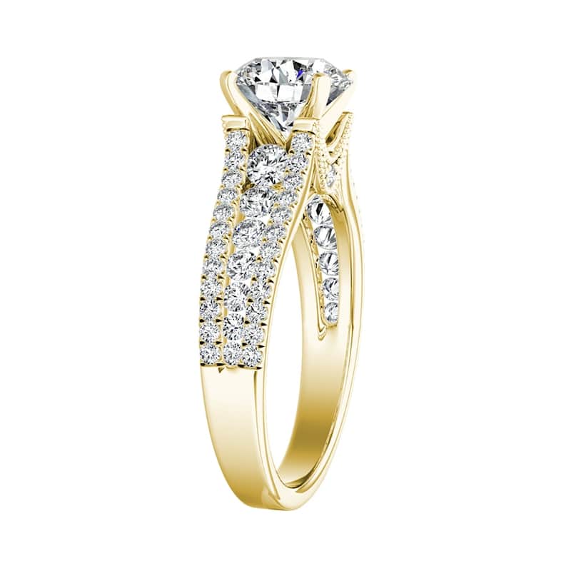 Auriya 14k Gold Vintage 1/2ct Moissanite and Diamond Engagement Ring 5/8ctw