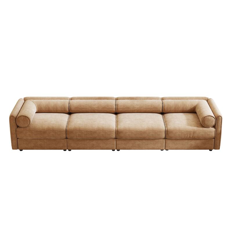 Modern Chenille 6-Seater Sofa with Ottoman Storage, Hidden Storage, Cylindrical Cushioned Arms and Backrest
