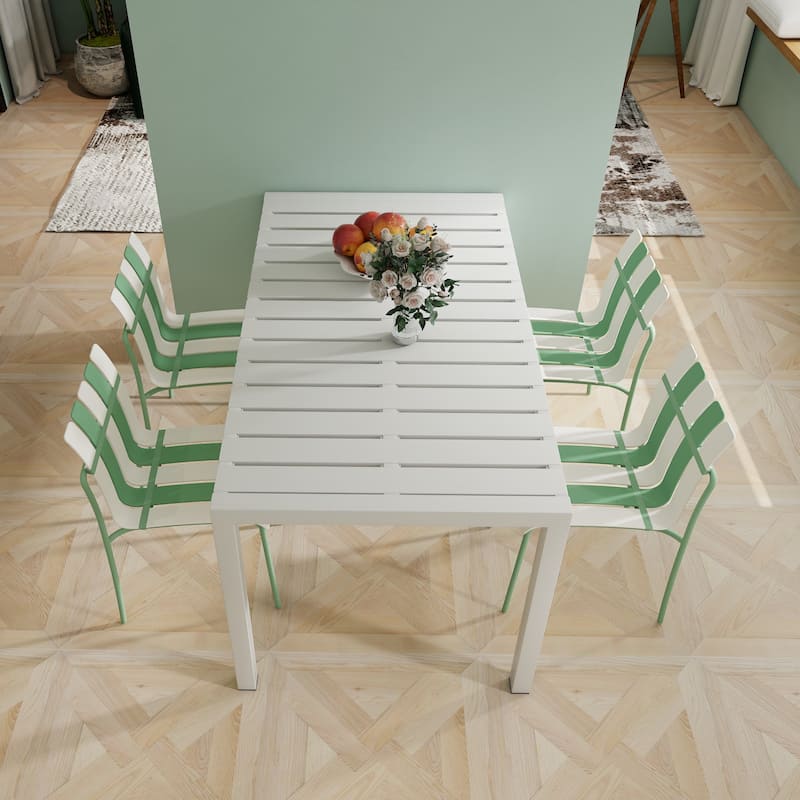 4-Pack Modern Striped Color Block Chairs - Waterproof PP Seat & Sturdy Metal Legs, Indoor/Outdoor Dining Set