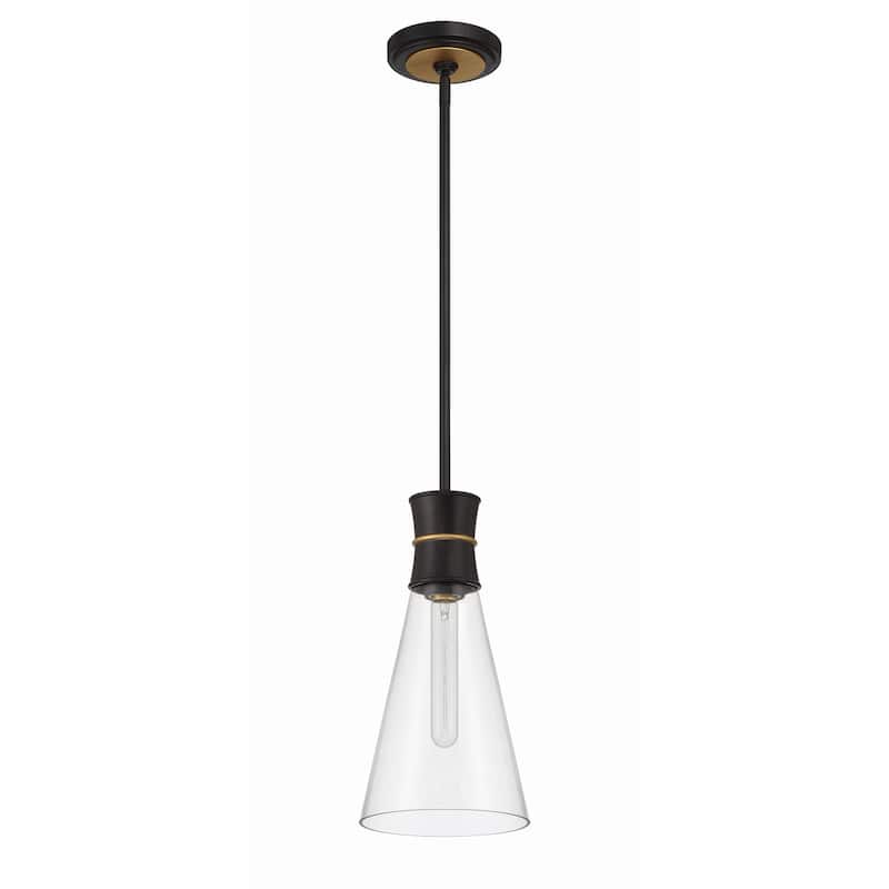 Quinn 1 Light Matte Black and Textured Gold Mini Pendant - 7"W x 14"H x 7"D