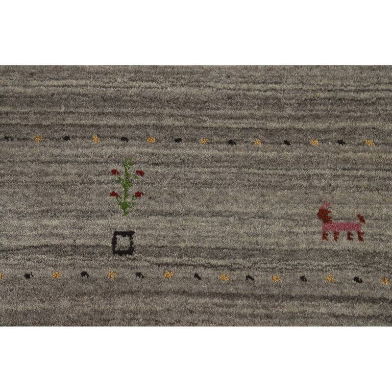 Hand Knotted Oriental 100% Wool Carpet Tribal Animal Pictorial Greys & Charcoal Gabbeh Area Rug - 9' 11'' X 7' 9''