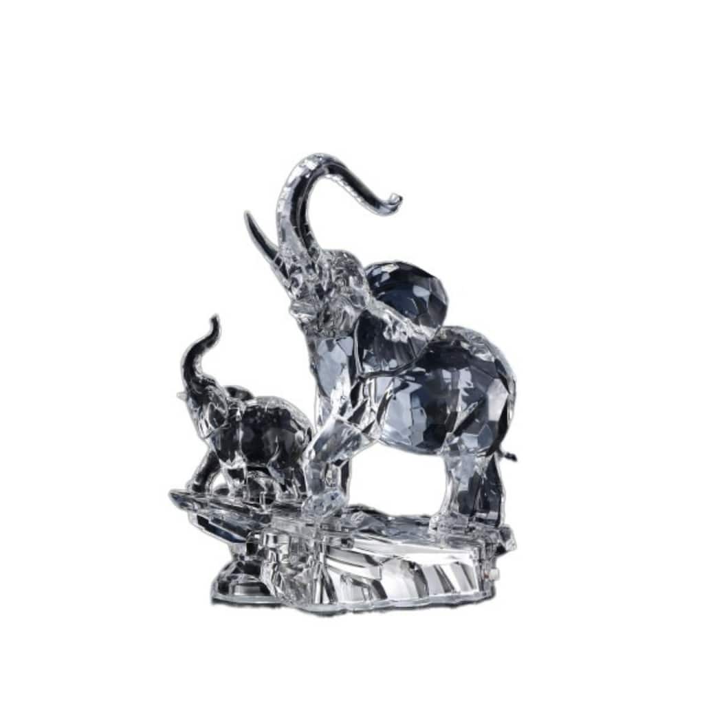 Crystal Cut Large Elephant Family Christmas Tabletop Decor 14" Clear
