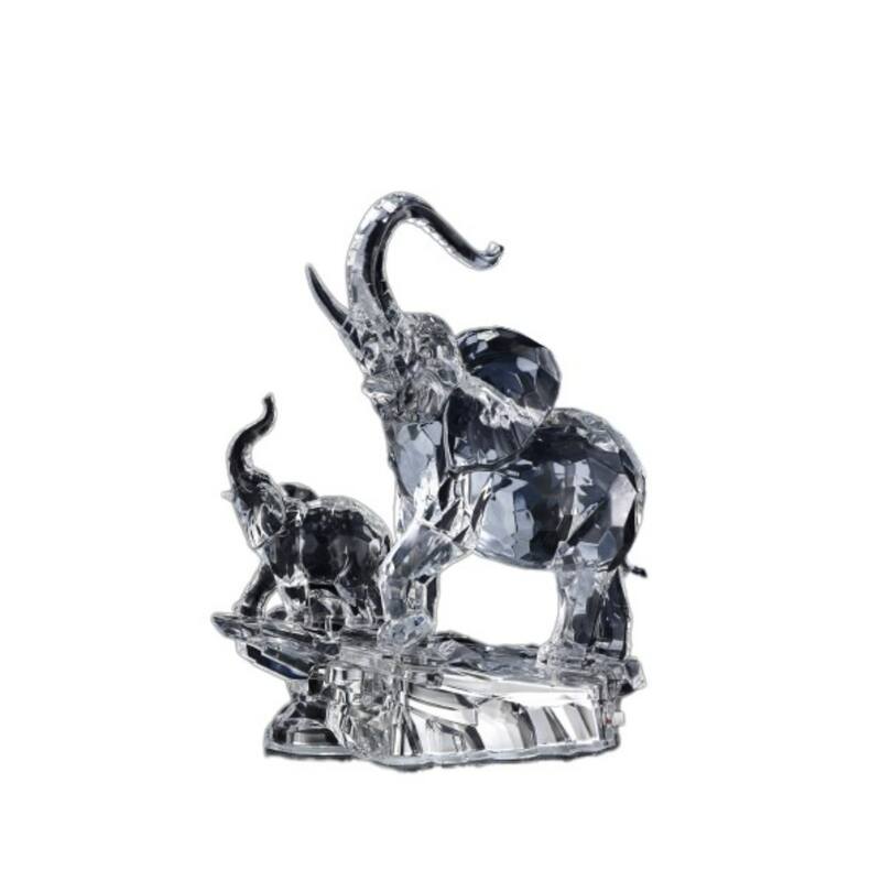 Crystal Cut Large Elephant Family Christmas Tabletop Decor 14" Clear
