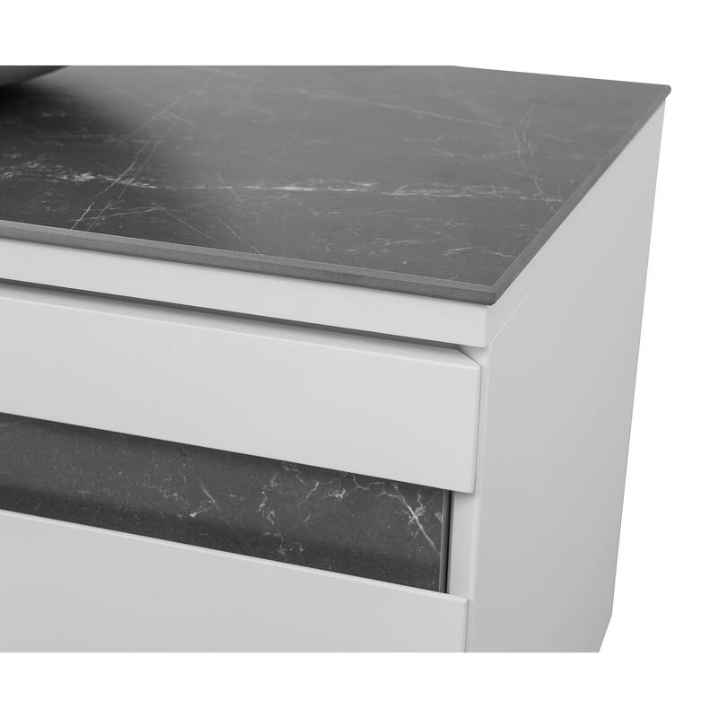 Modern Wall-Mount Bathroom Vanity with Washbasin Austin White Matte Non-Toxic MDF-40"-Omega 40"