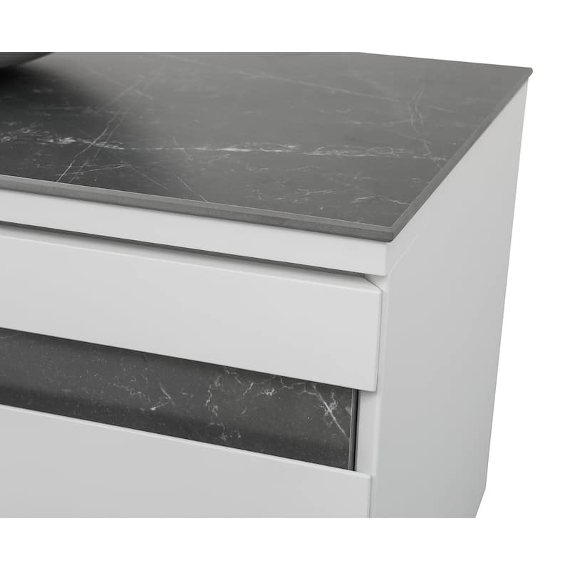 Modern Wall-Mount Bathroom Vanity with Washbasin Austin White Matte Non-Toxic MDF-40"-Simple 24"