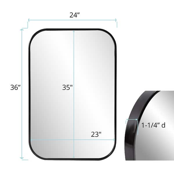 dimension image slide 0 of 2, Allan Andrews Curved Rectangular Stainless Steel Framed Vanity Mirror - 24"W x 36"H