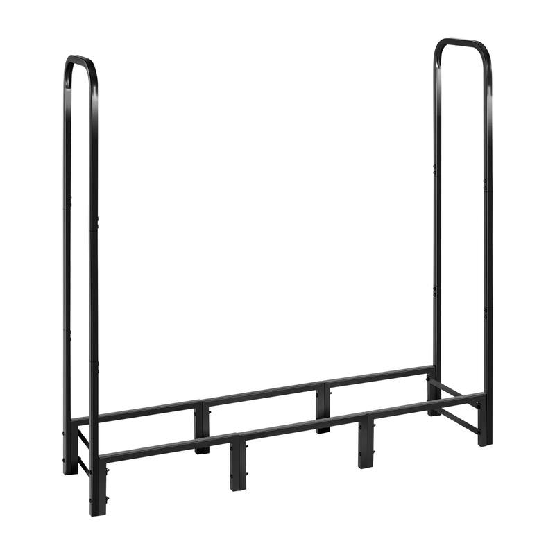 Black Steel Firewood Storage Rack with Full Coverage 600D Oxford Fabric Protective Cover - 48.03 × 12.60 × 46.46 in