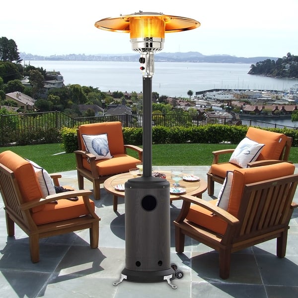 gas patio heater umbrella SUNHEAT Portable Propane with Drink Table, Golden Hammered foot diameter space Umbrella Shape 48,000 BTU Propane