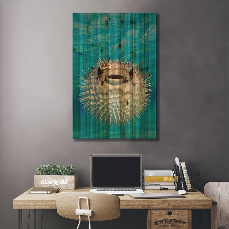 Close-Up Of A Puffer Fish, Bahamas Print On Wood by Panoramic Images - Multi-Color