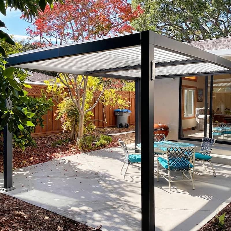 PURPLE LEAF Louvered Pergola Sun Shade Shelter with Adjustable Metal Roof for Patio Hardtop Pergola