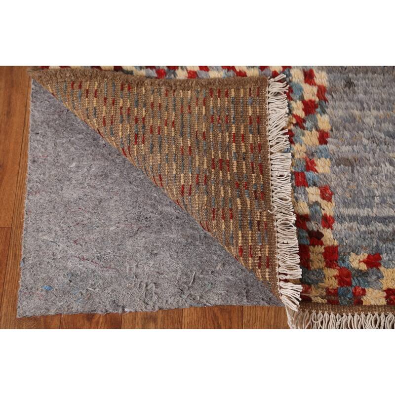 Hand Knotted Oriental 100% Wool Carpet Modern Geometric Greys & Charcoal Moroccan Area Rug - 9' 8'' X 6' 4''