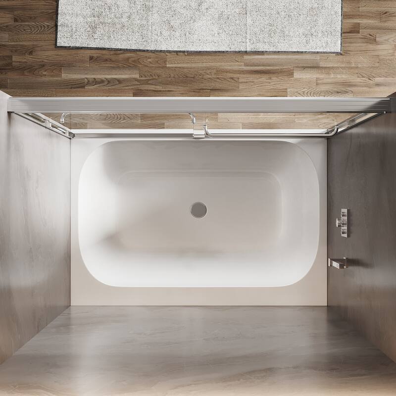 Sunny Shower Double Sliding Shower Door Bright Silver Finish Framed With 1/4 inch Clear Tempered Glass
