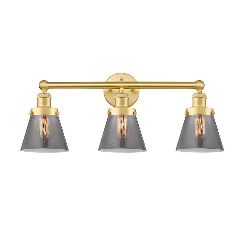 Innovations Lighting 616-3W-10-25 Cone Vanity Cone 3 Light 25" Wide - Satin Gold / Plated Smoke