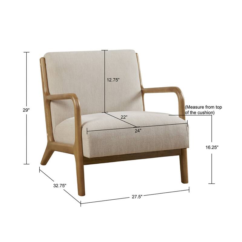 Roomfitters Mid Century Modern Lounge Chair with Solid Wood Frame, Upholstered Accent Chair for Living Room, Cream