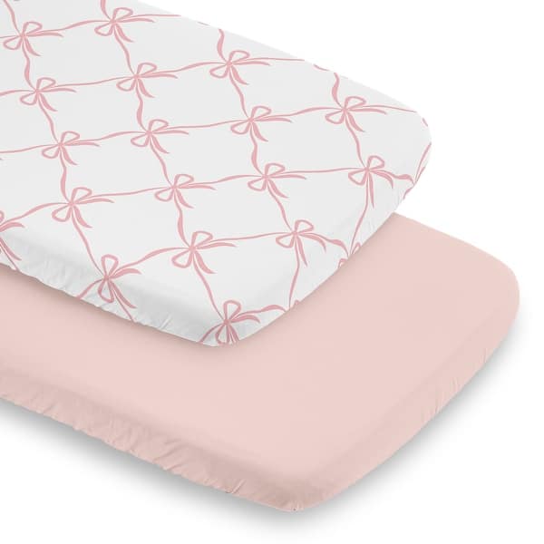 slide 2 of 6, Sweet Jojo Designs Pink Bows Girl 2 Pack Baby Bassinet Fitted Sheets - Blush for Ballerina Ballet Dancer Princess Collection