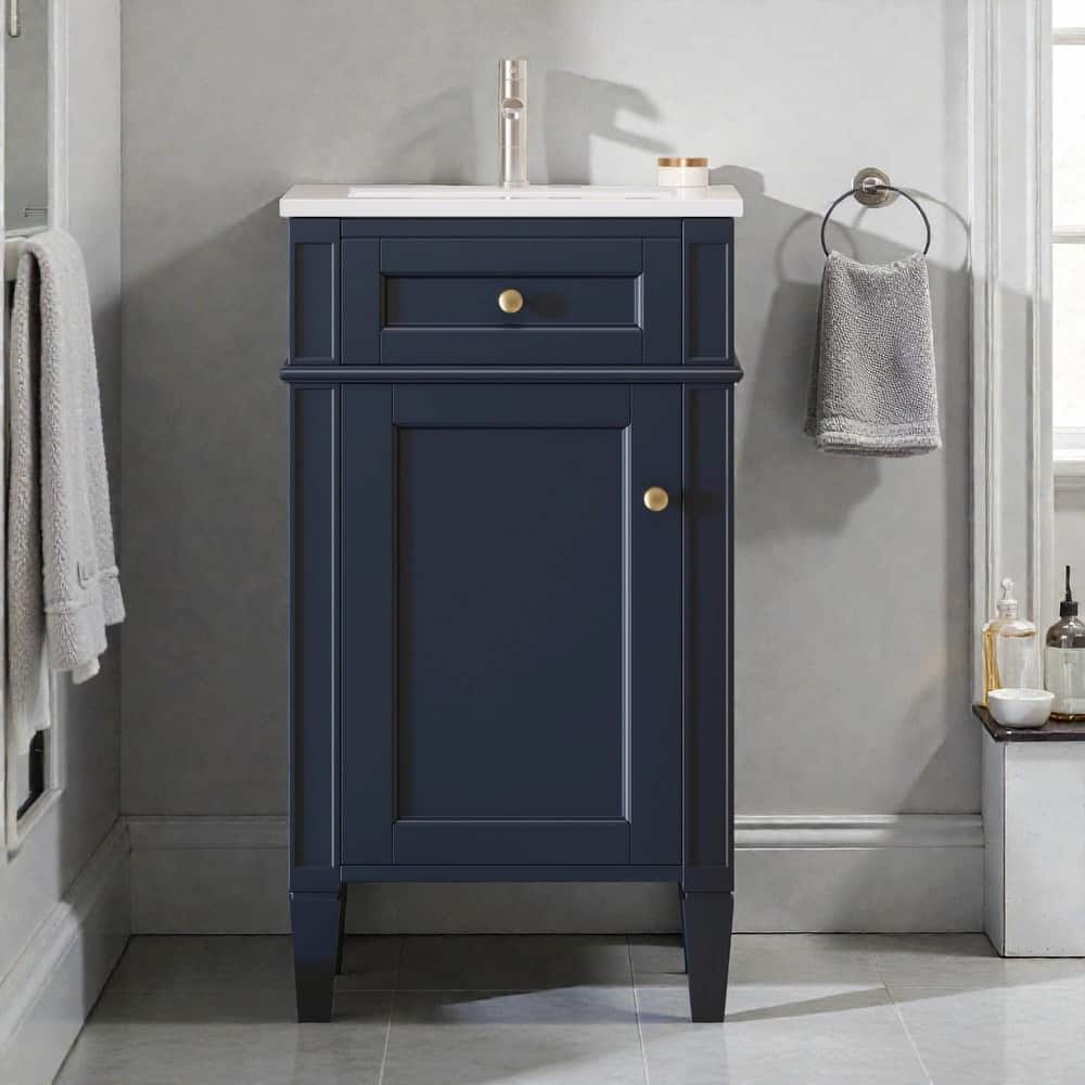 18" French Style Bathroom Vanity with Ceramic Sink, Freestanding Single Vanity Cabinet