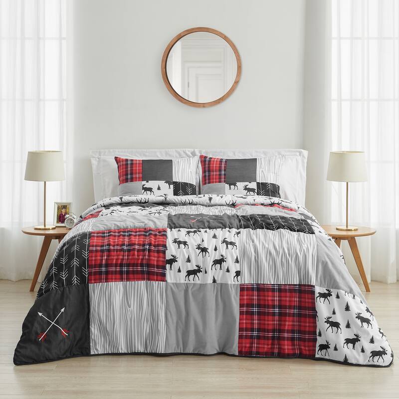 Sweet Jojo Designs Grey, Black and Red Woodland Plaid and Arrow Rustic Patch Collection Boy 2 Piece Twin-size Comforter Set