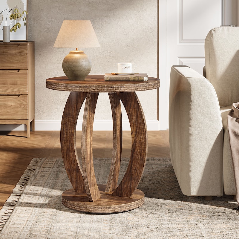 Round Side Table with Storage, Farmhouse End Table for Living Room Small Space - 1 pack - Dark Brown