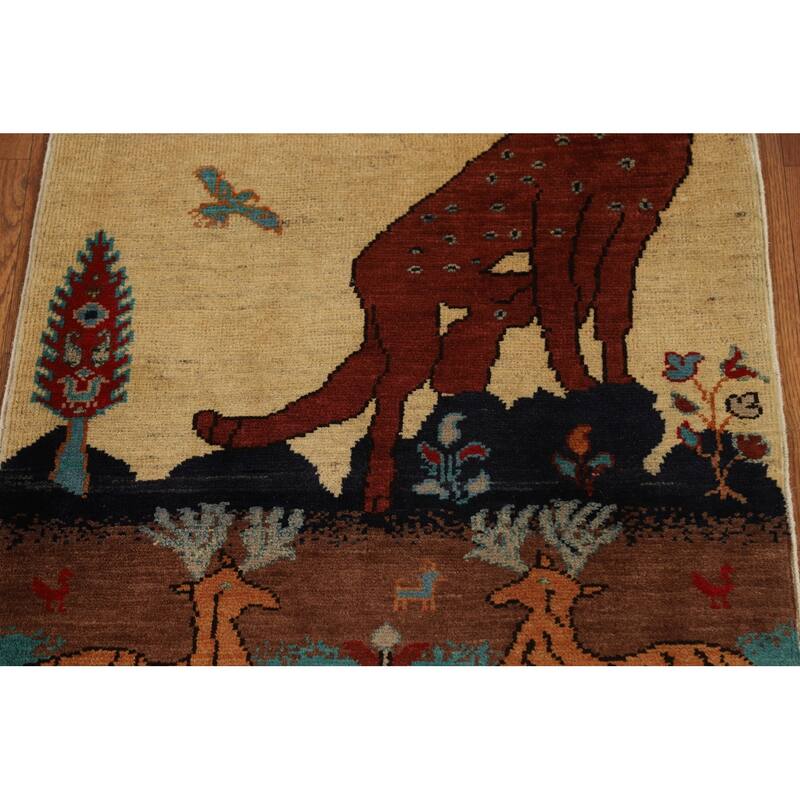 Animals Pictorial Kazak Oriental Foyer Rug Hand-Knotted Wool Carpet - 2'0" x 3'0"