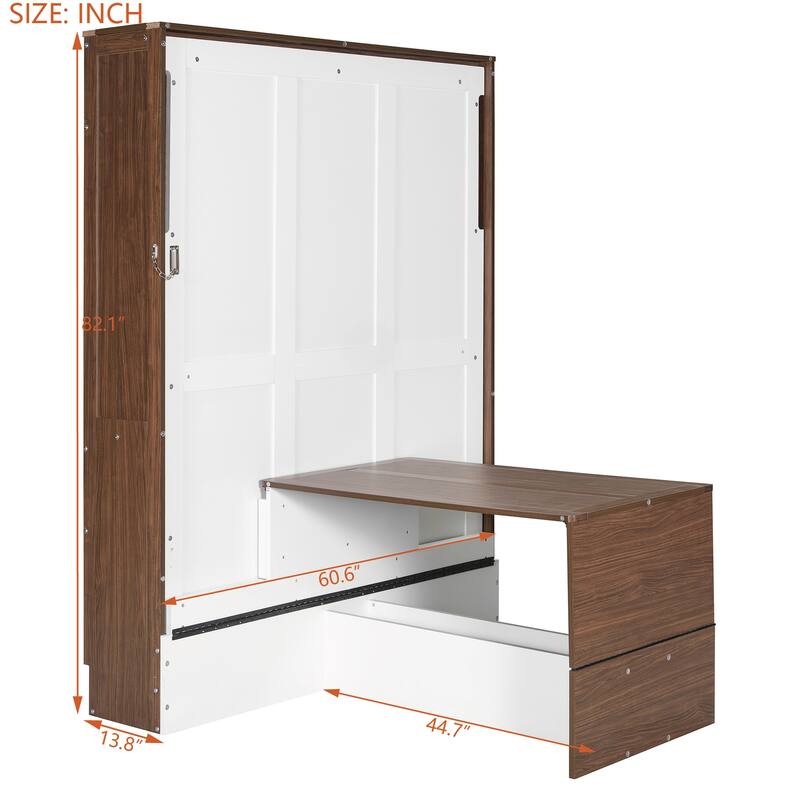 Full Size Murphy Bed Office Combo with Walnut Finish, Fold Down Bed w/ Workstation for Home Office Studio Contemporary Wall Bed
