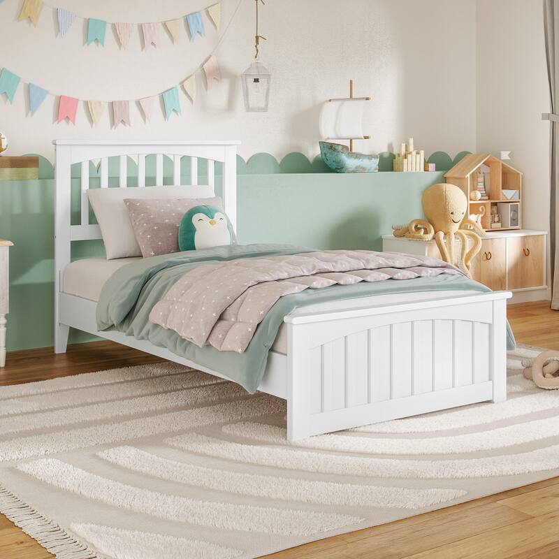 Becket Solid Wood Low Profile Platform Bed with Matching Footboard - White - Twin