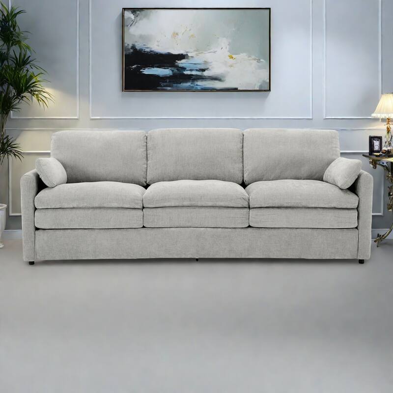 89" Chenille 3-Seater Sofa with Double-Layered Cushions for Living Room - Grey