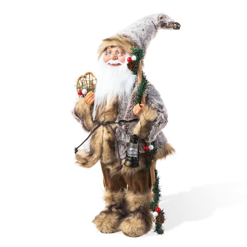 Glitzhome Christmas Imitative Fur Woodland Santa Figurine