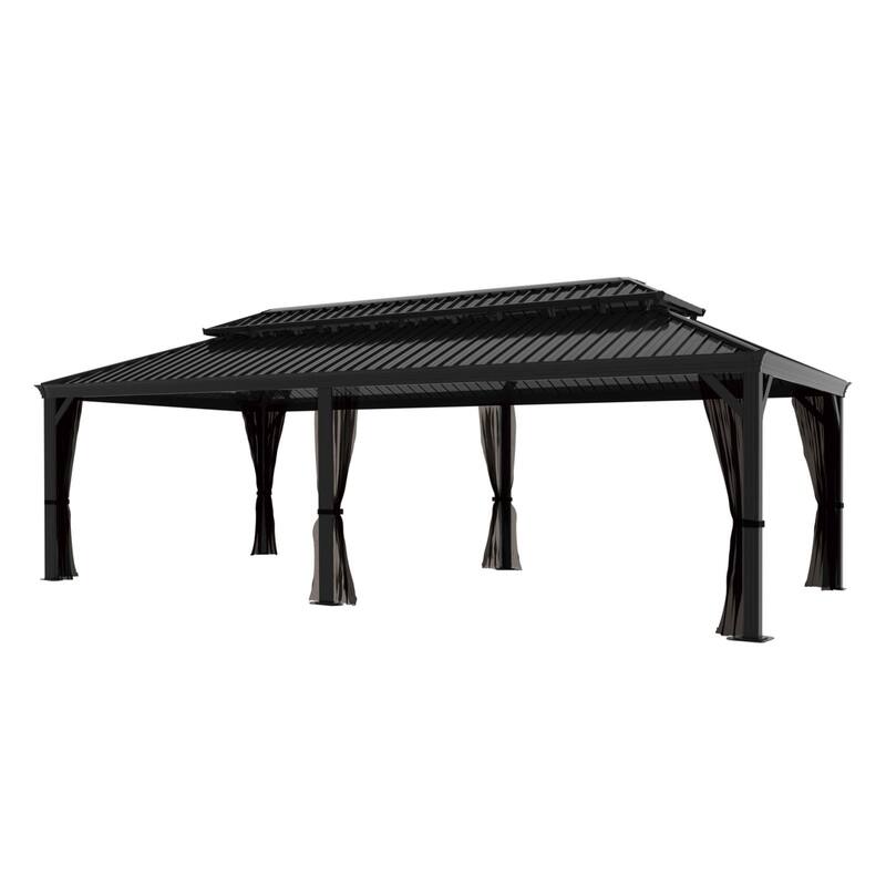 VEIKOUS Aluminum Double Hardtop Gazebo Pergola for Patio, Lawn, and Garden with Removable Netting