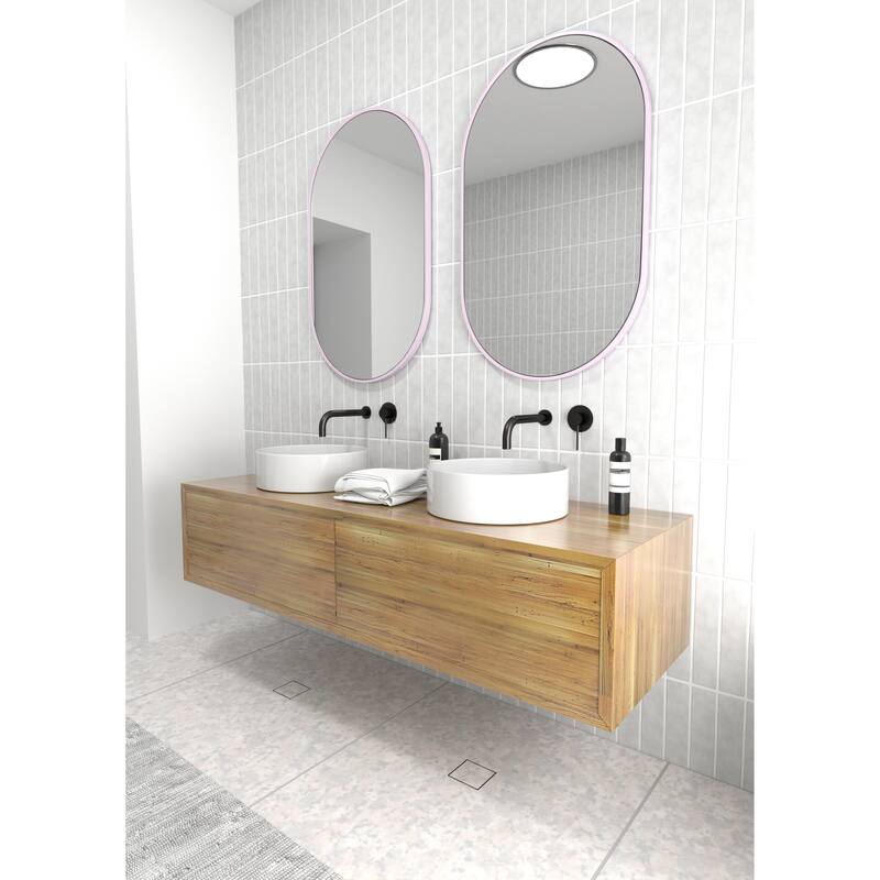 Glass Warehouse 36 in. H x 22 in. W Pill Shape Stainless Steel Framed Mirror