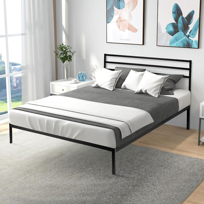 Full Size Metal Platform Bed Frame with Headboard Footboard, Heavy Duty Steel Slat Support, Easy Assembly Mattress Foundation - Full
