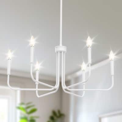 YANSUN 6-Light Straight Rod Candle Chandelier, 28-Inch, All-White Finish for Clean and Elegant Lighting - White - 28.2*28.2*15.7