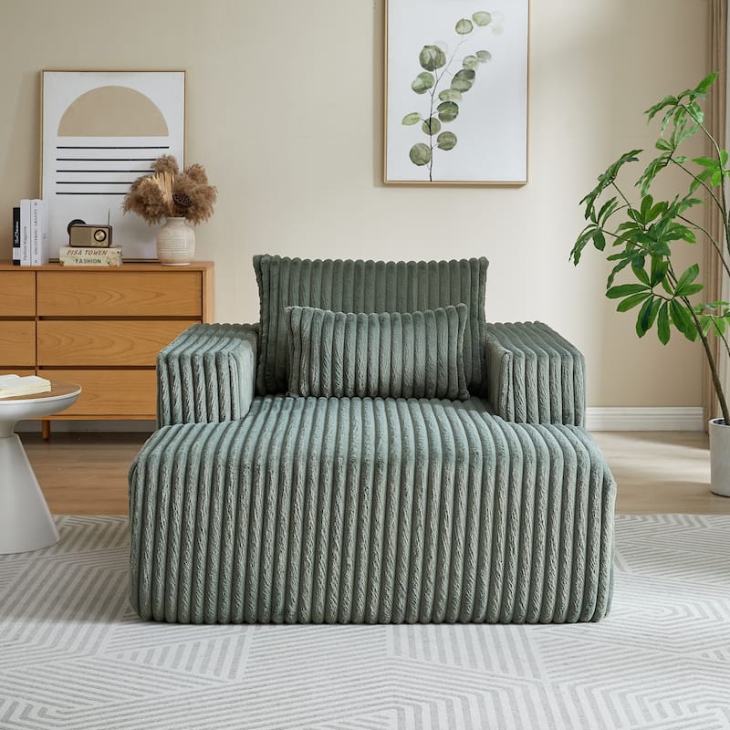 62.5" Corduroy Sponge Sofa Lounge Chair,No Assembly Required,Fluffy Modern Sleeper Chair for Indoor Living Room Bedroom
