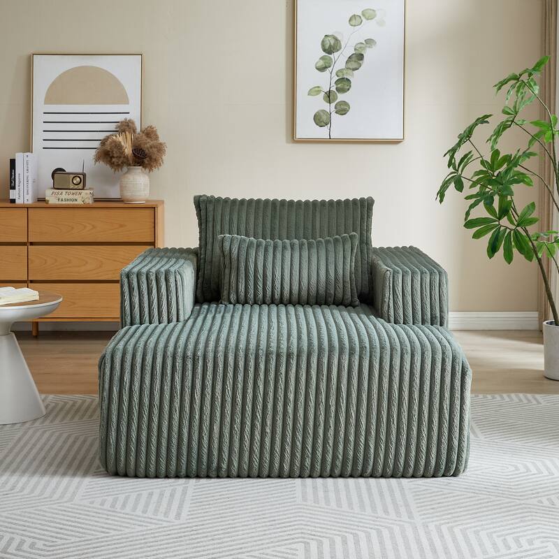 Oversized Corduroy Lounge Chair with Pillow Support - Sofa, Sleeper Couch, Chaise, Ottoman Bench