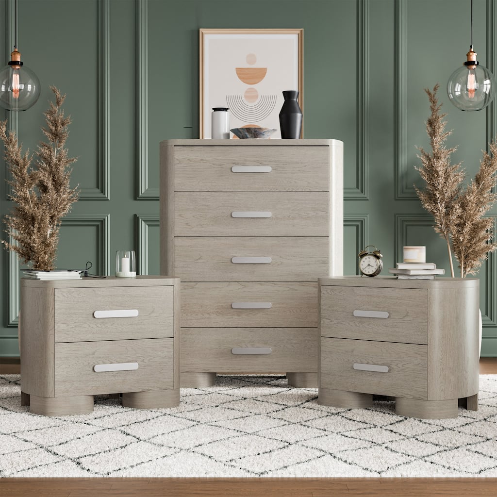 Furniture of America Weegin Modern 3-Piece White Oak Wood Chest and 2-Nightstand Bedroom Set