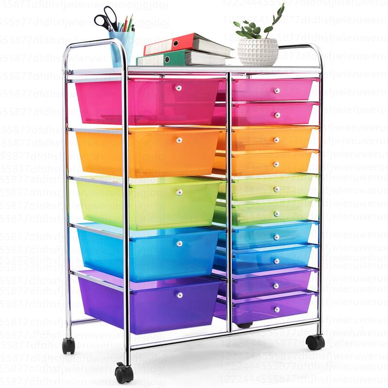 Costway 15 Drawer Rolling Storage Cart Tools Scrapbook Paper Office - See Details